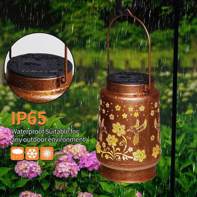 BODEVEDOB Solar Lanterns Outdoor Waterproof Hummingbird Garden Decor Birthday Gifts for Women Mom Grandma Hanging Solar Lights Metal Solar Decoration Outside for Yard,Patio,Backyard,Porch - Image 5